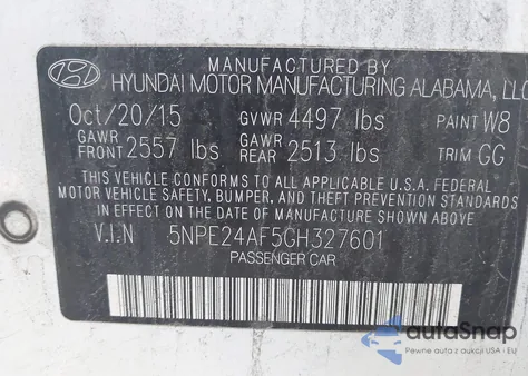 2016 Hyundai Sonata Se from USA, damaged, VIN 5NPE24AF5GH327601